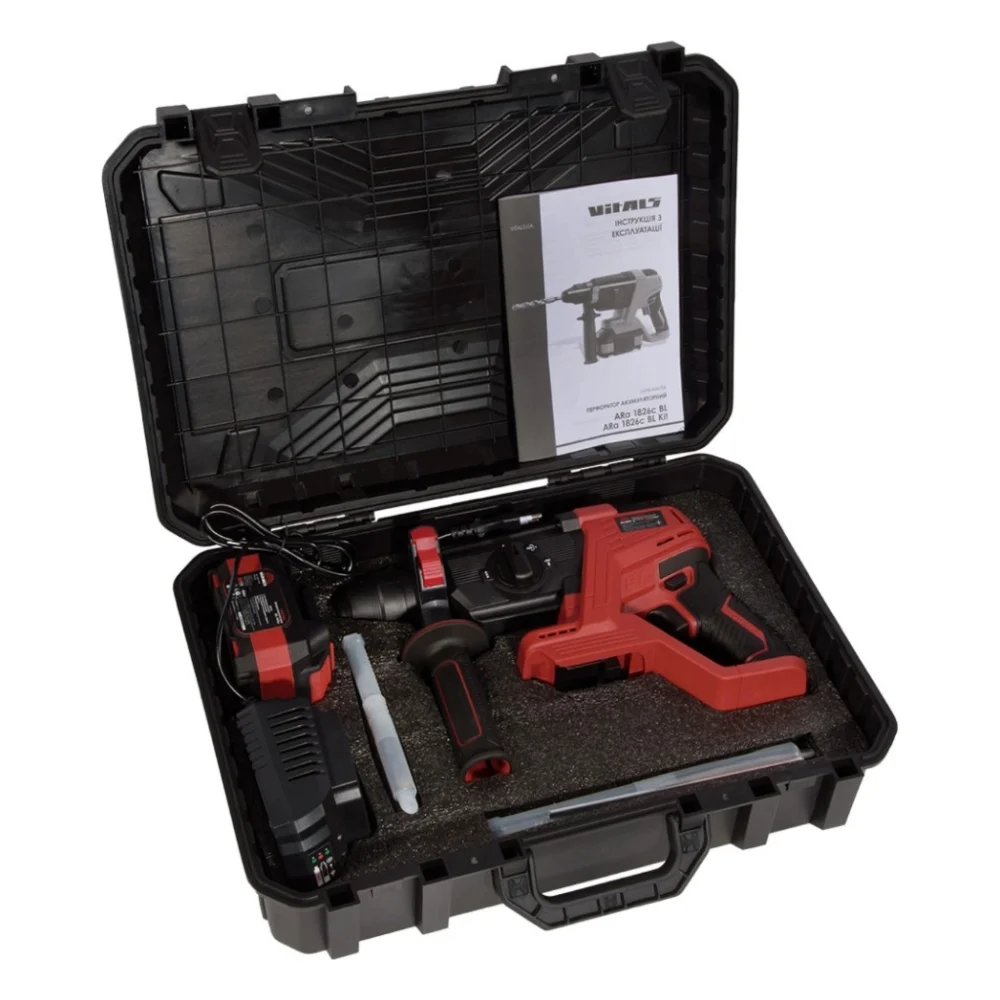 Перфоратор Vitals Master, ARa 1826c BL Kit, 18V, 4Ah, 2.6J, 0-3000уд/хв, 0-950об/хв, IP21, ЗП, кейс (243624) — фото 12