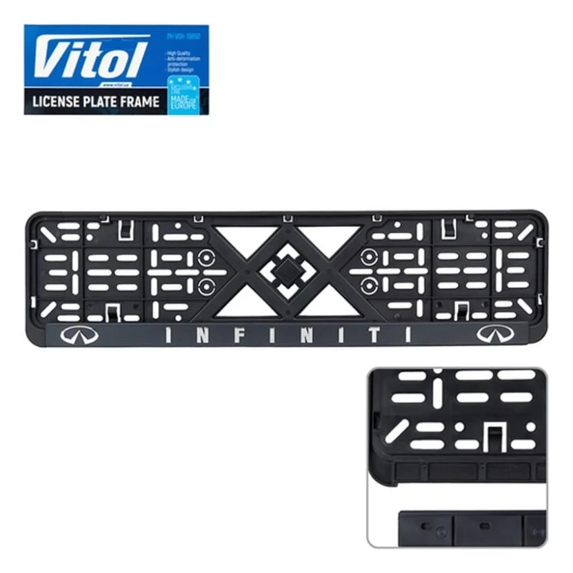 Рамка номерного знака Vitol з рельєфним написом INFINITI (RN-VCH-15650-SR-IF-BN)