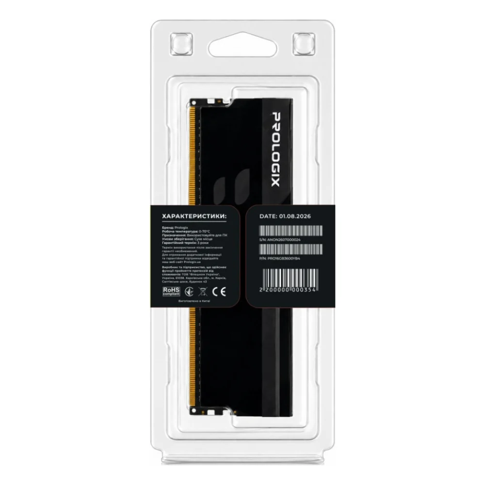 Модуль пам'яті для комп'ютера DDR4 16GB 3600 MHz Onyx Black Prologix (PRO16GB3600YB4) — фото 5