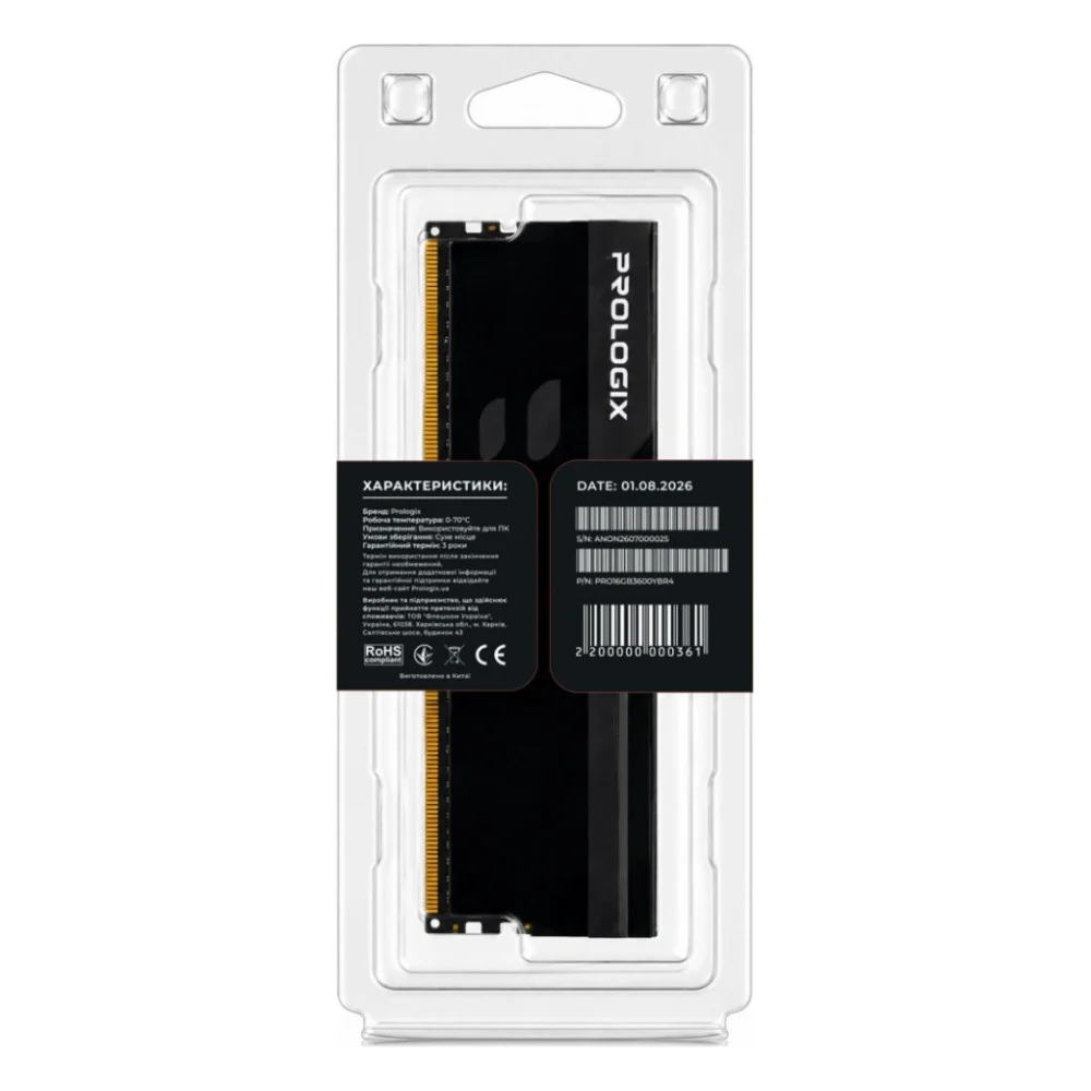 Модуль пам'яті для комп'ютера DDR4 16GB 3600 MHz Onyx Black RGB Prologix (PRO16GB3600YBR4) — фото 5