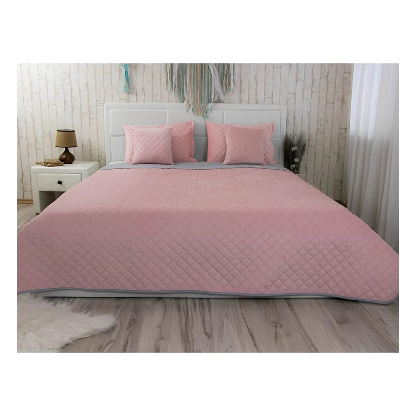 Покривало Руно Pink and Grey ромб велюр 220х240 (330.55_Pink and Grey ромб)