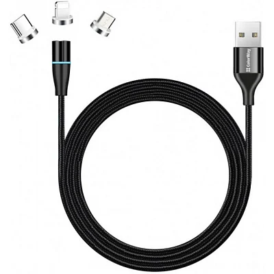 Кабель USB 2.0 AM to Lightning + Micro 5P + Type-C 1.0m Magnetic ColorWay (CW-CBUU038-BK)