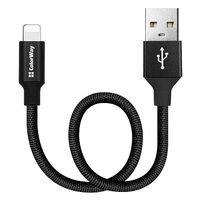 Кабель USB 2.0 AM to Lightning 0.25m black ColorWay (CW-CBUL048-BK)