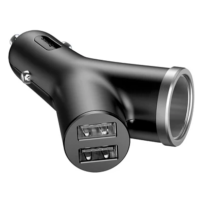 Автомобільний зарядний пристрій Baseus Y type dual USB+cigarette lighter extended car charger 3.1 A Black (CCALL-YX01)