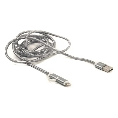 Дата кабель USB 2.0 AM to Lightning + Micro 5P 2.0m 2A cotton grey PowerPlant (CA910496)