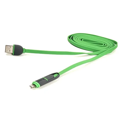 Дата кабель USB 2.0 AM to Lightning + Micro 5P 2.0m 2A flat green PowerPlant (CA910502)