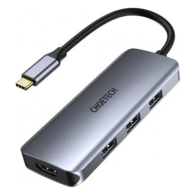 Концентратор Choetech USB-C 7-in-1 (HDMI/PD/CR/USB-A/USB-C) alum (HUB-M19-GY)