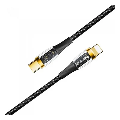 Кабель USB-C to Lightning 1.2m 3A 27W black ColorWay (CW-CBPDCL057-BK)
