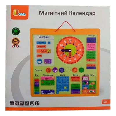 Ігровий набір Viga Toys Магнітний календар з годинником, на українській мові (50377U)