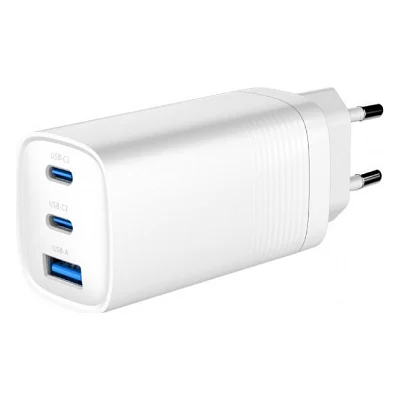 Зарядний пристрій Gembird USB-A + 2xType-C (PD18W + QC3.0 27W) white (TA-UC-PDQC65-01-W)
