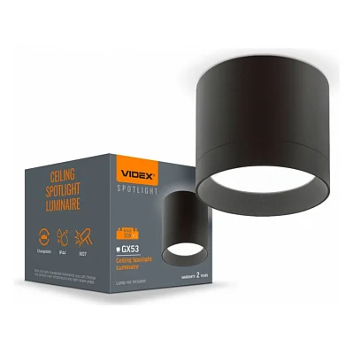 Світильник Videx IP44 під лампу GX53 накладний Чорний (VL-SPF19A-B)