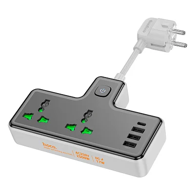 Мережевий фільтр живлення Hoco AC11A 2-position extension cord socket including 4*USB 17W output Black