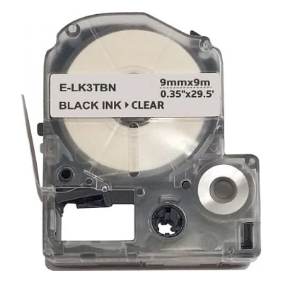 Стрічка для принтера етикеток UKRMARK E-K3TBN, 9мм х 9м, black on transparent, сумісна з LK-3TBN (900856)