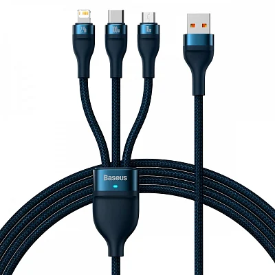 Кабель Baseus Flash Type-C to microUSB+Lightning+Type-C 100W 1.5m Blue (CASS030203)