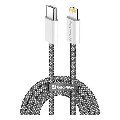 Дата кабель USB-C to Lightning 2.0m (PDF Fast Charging 27W) black ColorWay (CW-CBPDCL068-BK)
