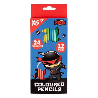 Олівці кольорові Yes Ninja (синьо червоний), двосторонні 12 шт. 24 кол (290749)