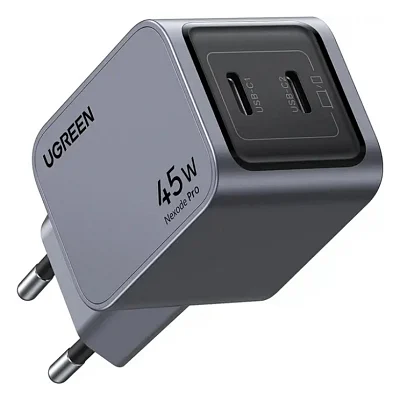 Зарядний пристрій Ugreen X707 2xUSB-C PD45W GaN gray (35008)