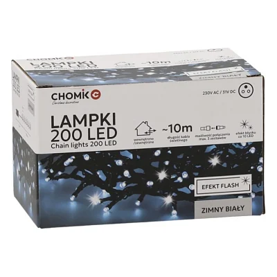 Гірлянда Chomik 200 LED 10 м, холодний білий, ефект блиску, IP44, від мережі (5900779879485)
