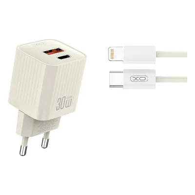 Зарядний пристрій XO L149 USB-A/USB-C 30W 3A with Lightning to Type-C cable Beige