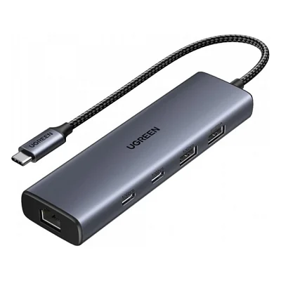 Концентратор Ugreen USB-C to 1xUSB-A 3.2 + 1xUSB-A 2.0 + 2xUSB-C 3.2 + RJ45 + PD CM512 gray (45320)