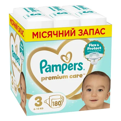 Підгузки Pampers Premium Care Розмір 3 (6-10 кг) 180 шт (8006530223720)