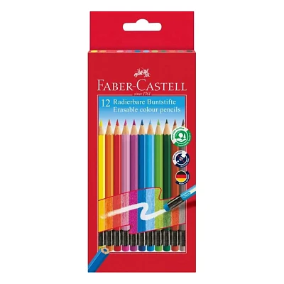 Олівці кольорові Faber-Castell з гумкою, шестигранні,12 кольорів (116612) (16796)