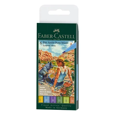 Лайнер Faber-Castell набір капілярних ручок пензликів PITT Artist Pens Brush Summer vibe, 6 кольорів (32108)