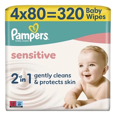 Дитячі вологі серветки Pampers Sensitive 80 шт х 4 пачки (320 шт) (8001841062754)