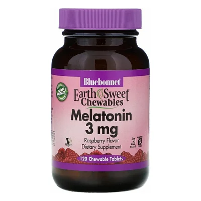 Амінокислота Bluebonnet Nutrition Мелатонін, Melatonin, 3 мг, EarthSweet, Малиновий Смак, 120 (BLB-00994)