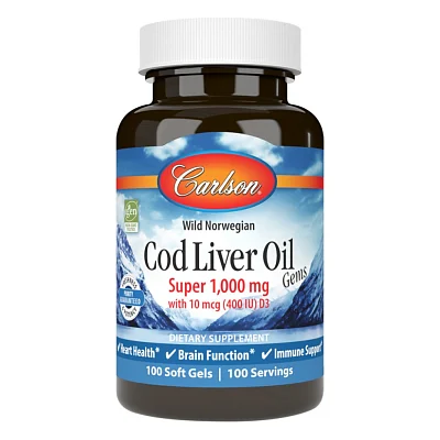 Жирні кислоти Carlson Жир із печінки Норвезької Тріски, 1000 мг, Cod Liver Oil, 10 (CAR-01301)