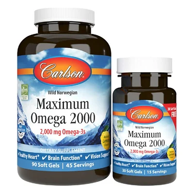 Жирні кислоти Carlson Омега Максимум 2000, Смак Лимона, Maximum Omega 2000, 90+30 (CL17240)