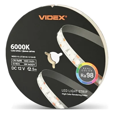 Світлодіодна стрічка Videx DC12V 60W 5M 6000K Ra98 IP20 5м (VL-LST28144-12126-B5)