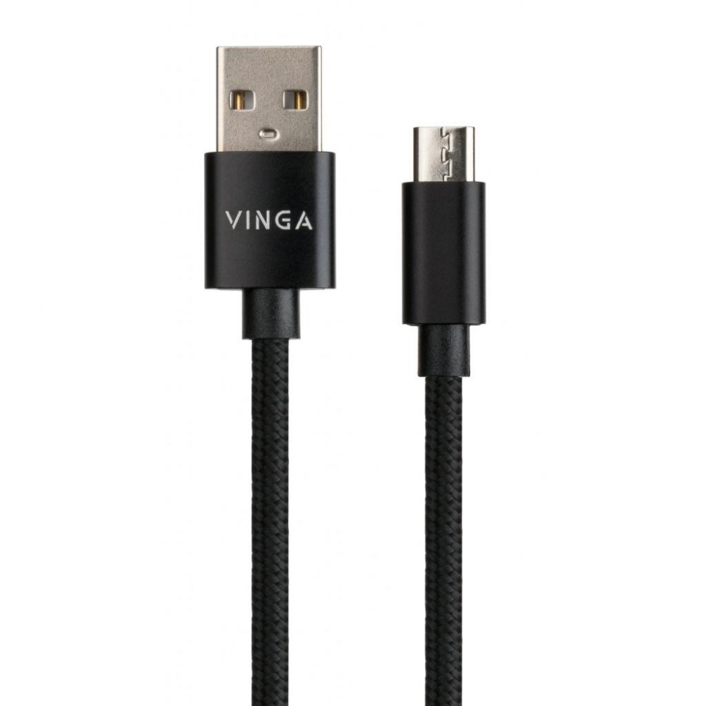 Дата кабель USB 2.0 AM to Micro 5P 1m nylon black Vinga (VCPDCMNB1BK) — фото 2