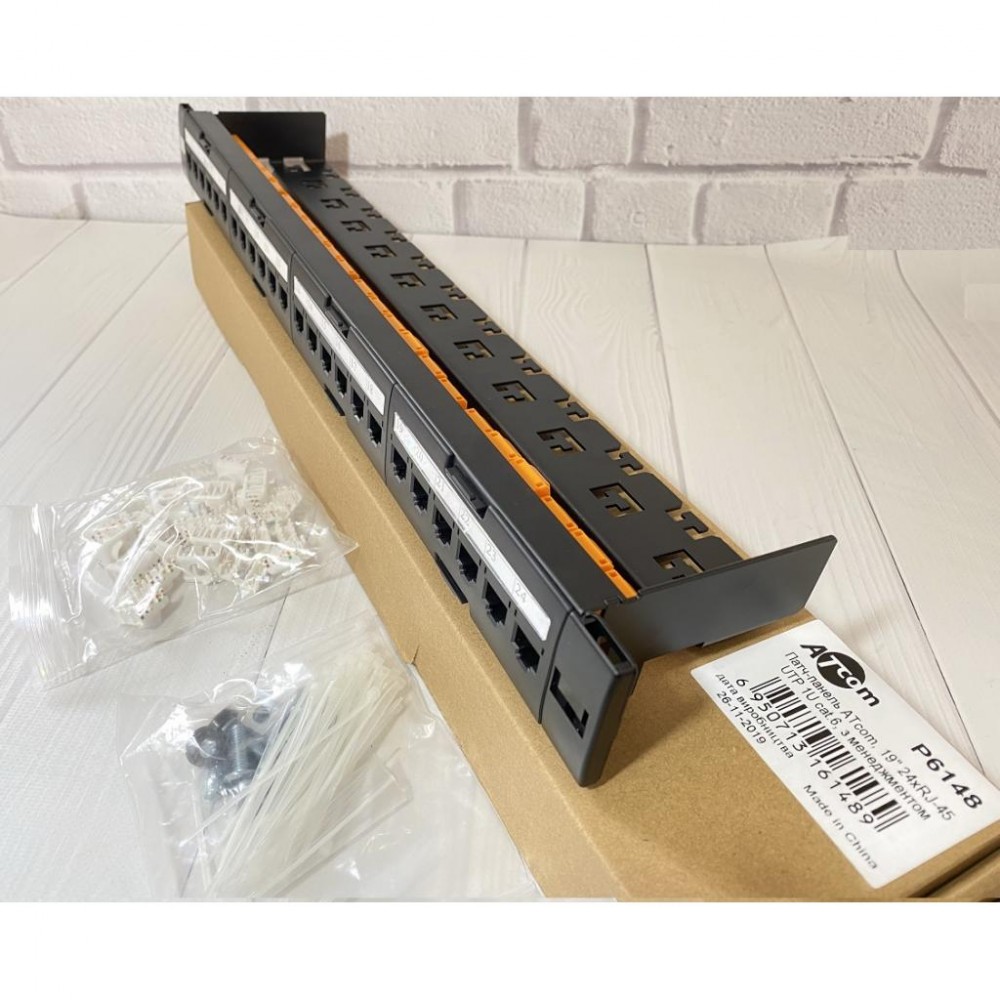 Патч-панель 19" 24хRJ-45 UTP 1U cat.6, в зборі з Keystone, Organizer Atcom (P6148) — фото 4
