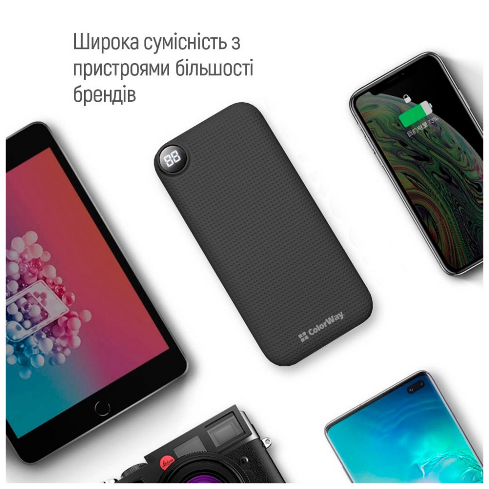 Батарея універсальна ColorWay 10 000 mAh Slim, LCD, Black (CW-PB100LPH2BK-D) — фото 6