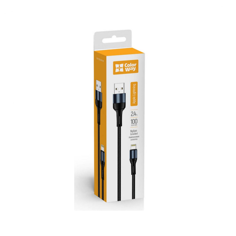 Кабель USB 2.0 AM to Lightning 1.0m nylon black ColorWay (CW-CBUL045-BK) — фото 7
