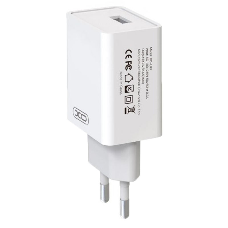 Зарядний пристрій XO L93 single USB 12W 2.4A White — фото 2