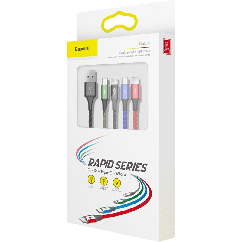 Кабель Baseus Rapid 4-in-1 for Dual Lightning + Type-C + Micro 1.2м Black (CA1T4-A01) — фото 5