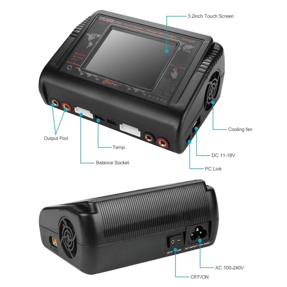 Зарядний пристрій для акумуляторів HTRC T400 pro Duo Lipo Charger Battery Discharger 2Channel AC 150 (HT-T400PRO) — фото 2