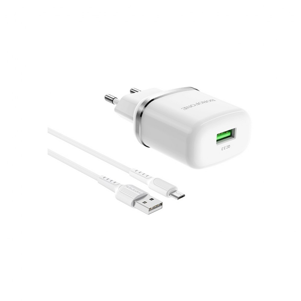 Зарядний пристрій BOROFONE BA36A High speed single port QC3.0 with USB-A to microUSB cable White (BA36AMW) — фото 2