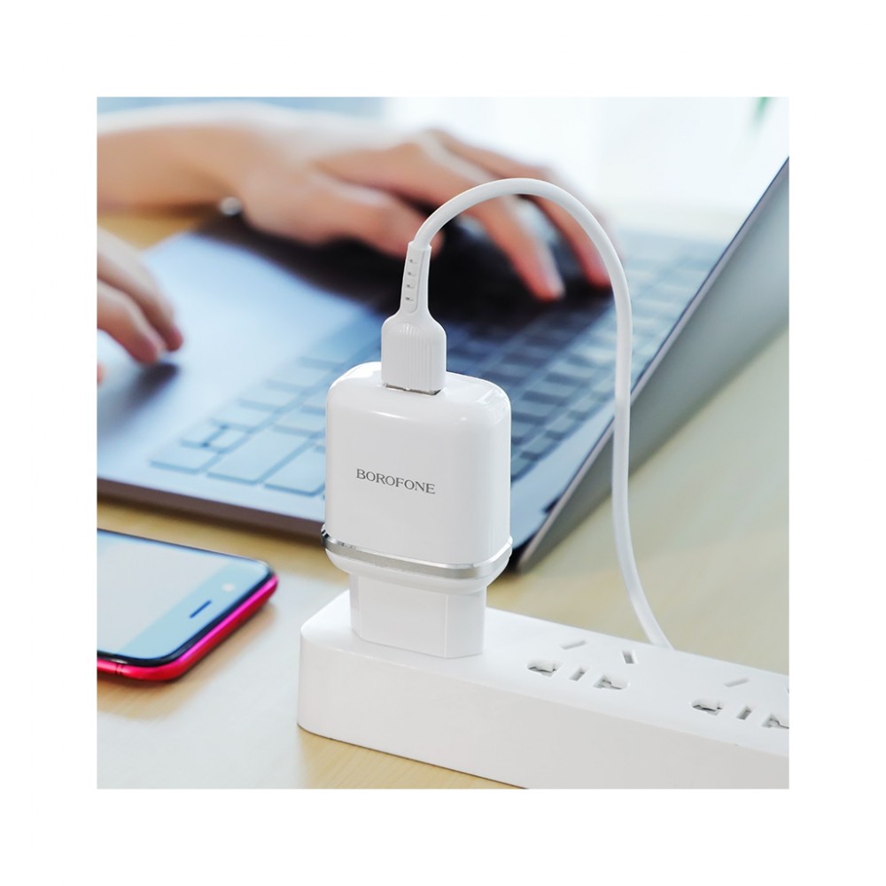 Зарядний пристрій BOROFONE BA36A High speed single port QC3.0 with USB-A to microUSB cable White (BA36AMW) — фото 4
