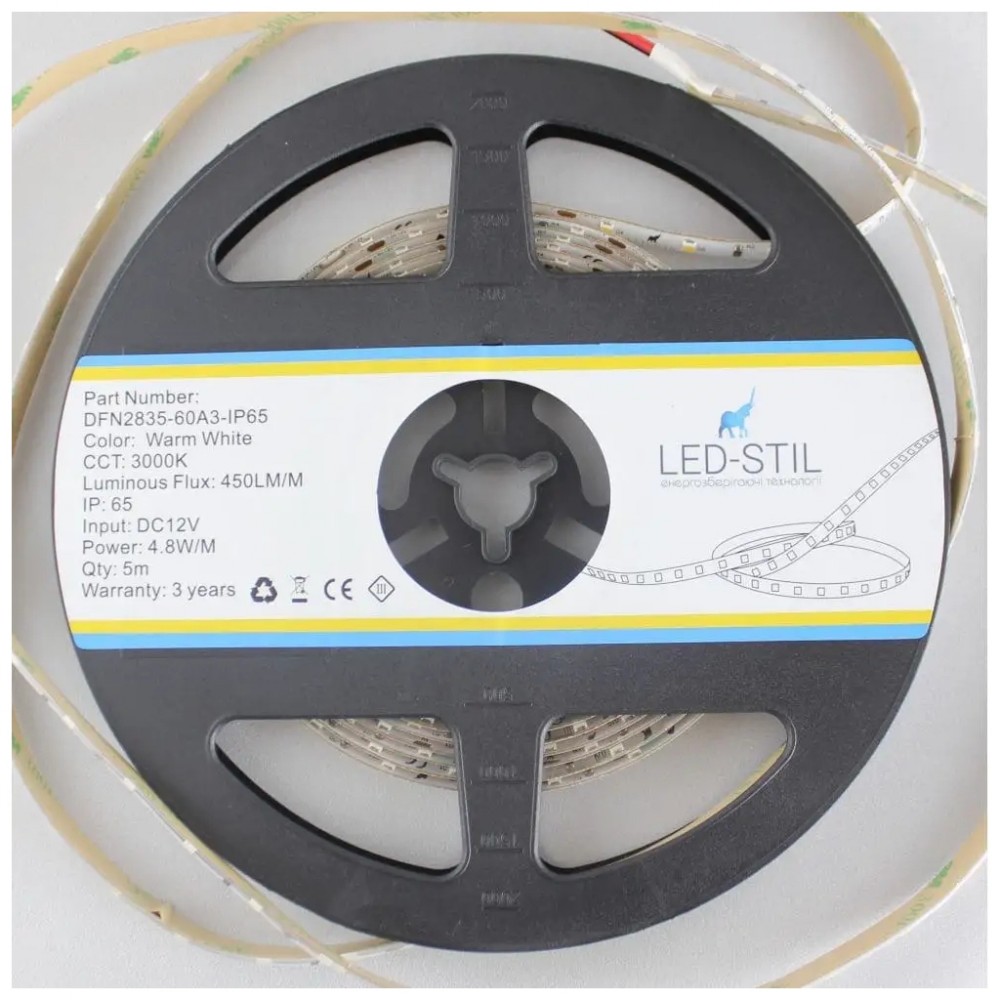 Світлодіодна стрічка LED-STIL 3000K 4,8 Вт/м 2835 60 діодів IP65 12 Вольт 400 lm (DFN2835-60A3-IP65) — фото 4