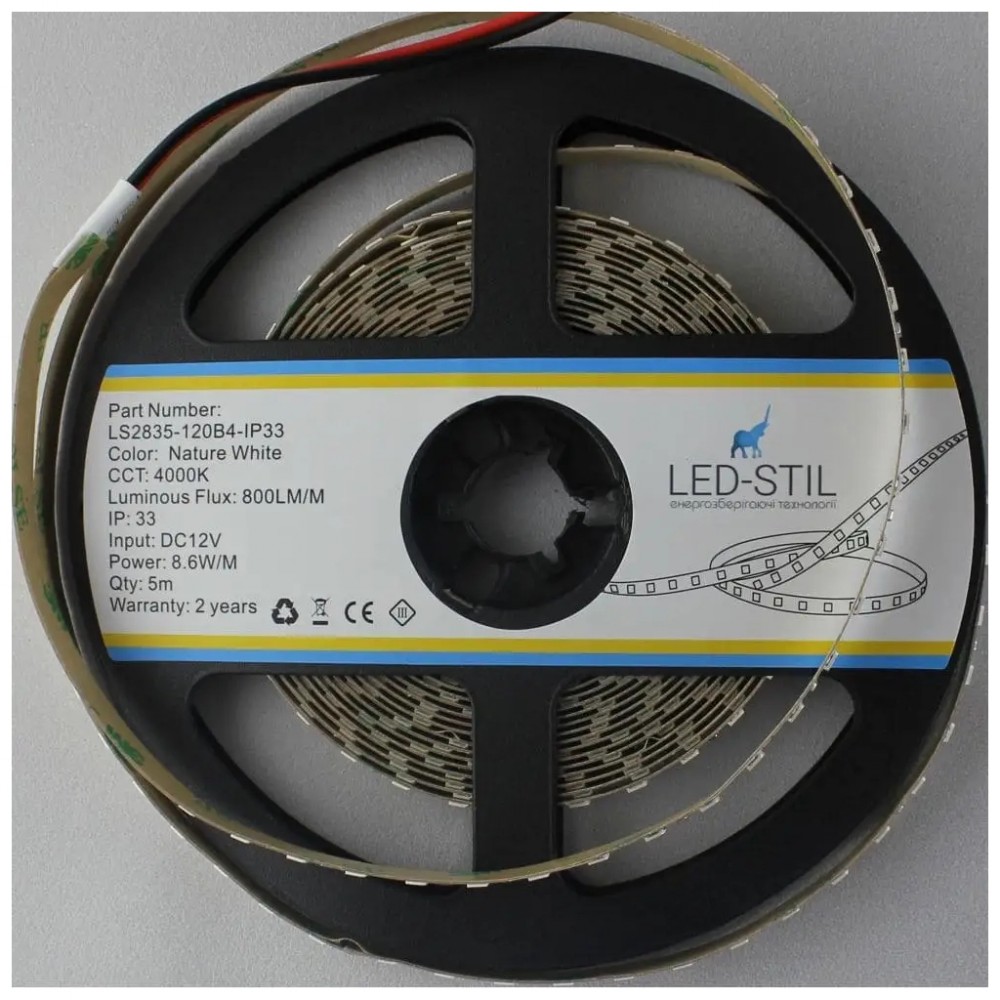 Світлодіодна стрічка LED-STIL 4000K 8,6 Вт/м 2835 120 діодів IP33 12 Вольт 800 lm нейтральне світло (LS2835-120B4-IP33) — фото 3