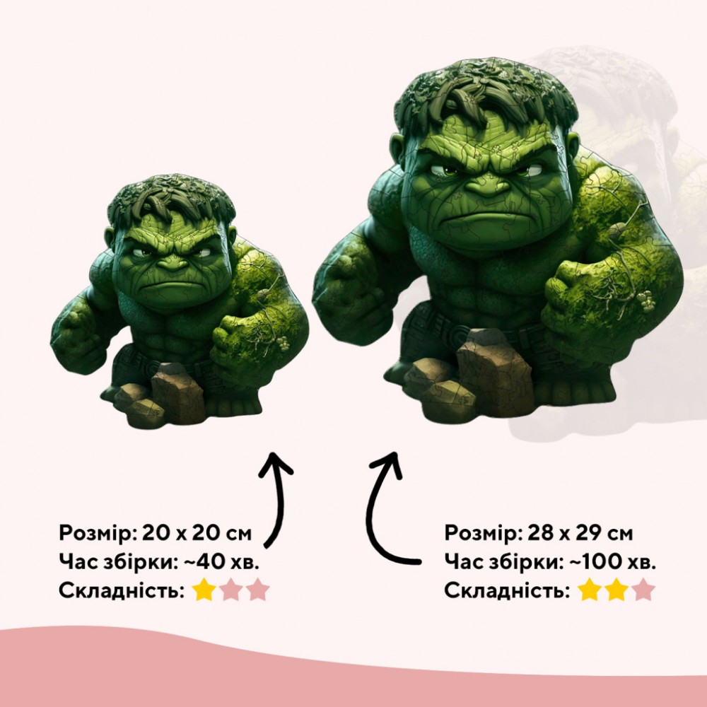 Пазл Ukropchik дерев'яний Супергерой Халк size - M в коробці з набором-рамкою (Hulk Superhero A4) — фото 2