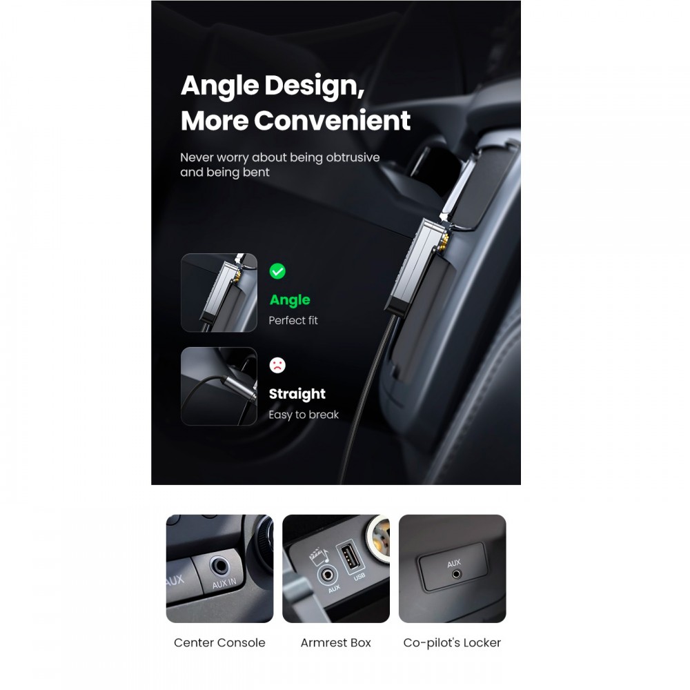 Кабель мультимедійний Ugreen AV119 Straight to Angle Flat Cable mini-jack 3.5mm 1м Black (10597) — фото 5