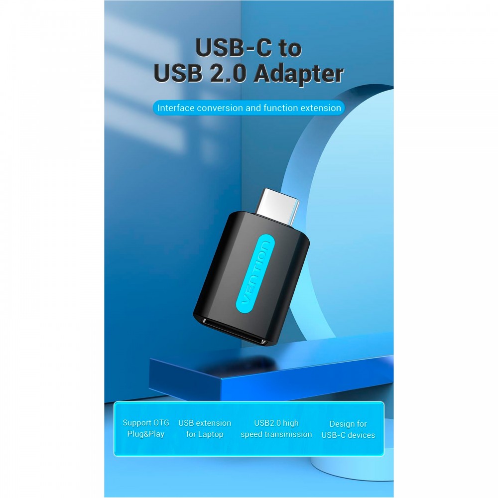 Перехідник Vention USB 2.0 Type-C to USB AF (OTG) Black (CDTB0) — фото 2