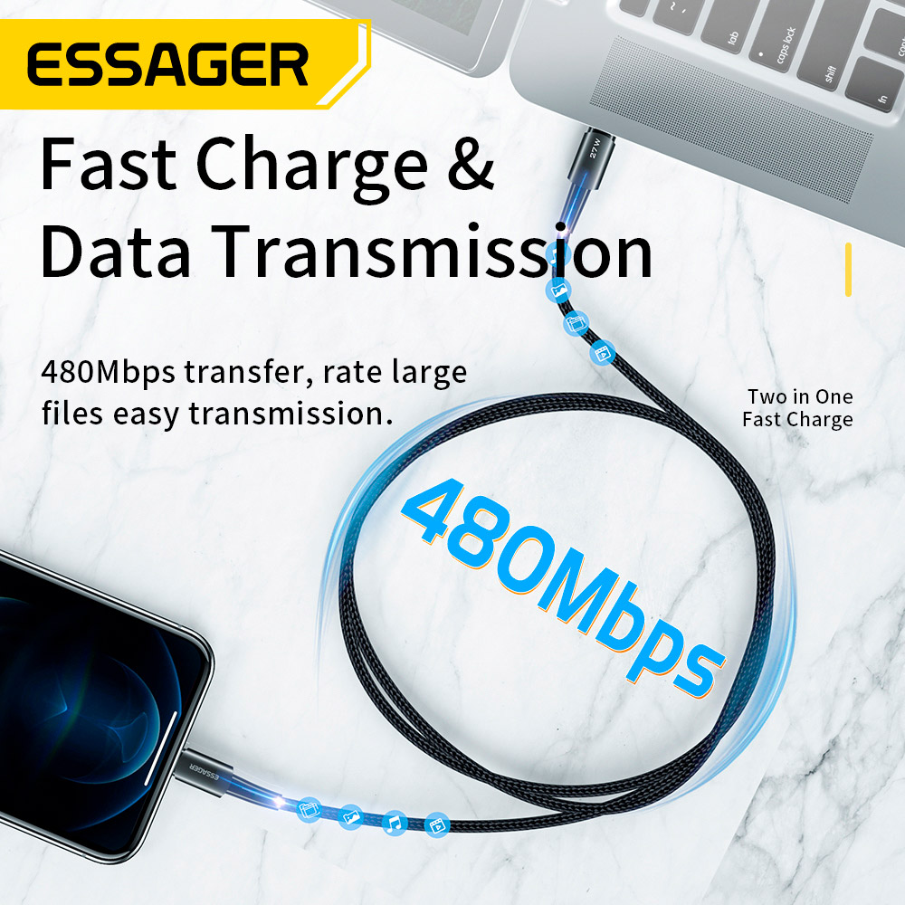 Кабель Essager Fast Charging USB-A to Lightning 20A 0.5m Black (EXCTL-CGB01) — фото 5