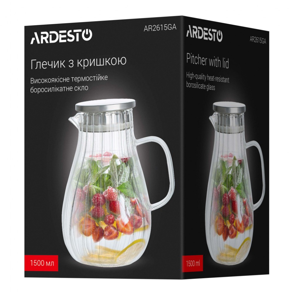 Глечик Ardesto Iceberg, 1500мл, боросилікатне скло, нержавіюча сталь, прозорий (AR2615GA) — фото 5