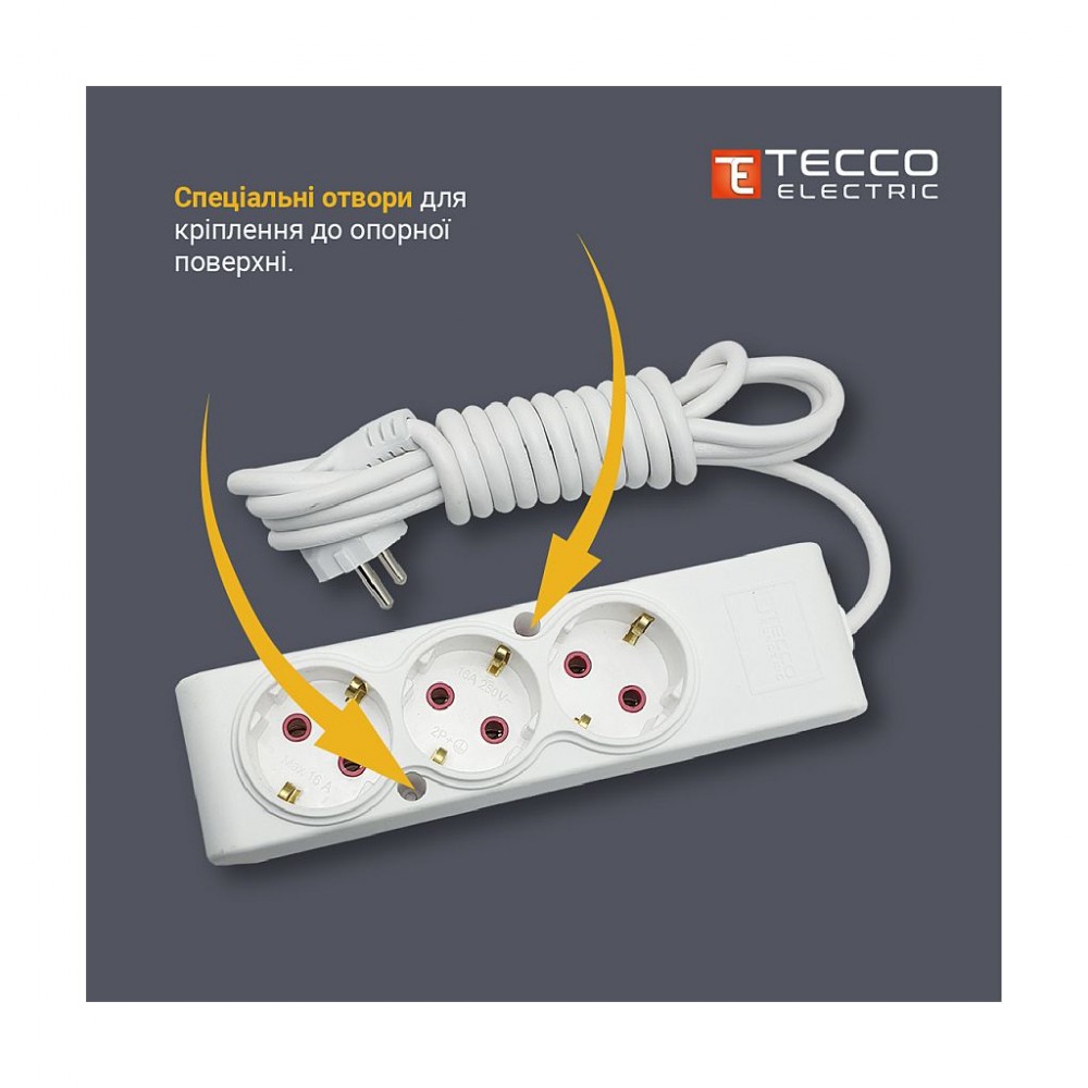Мережевий подовжувач TECCO 1.5м 4 розетки white (8681277843433) — фото 7
