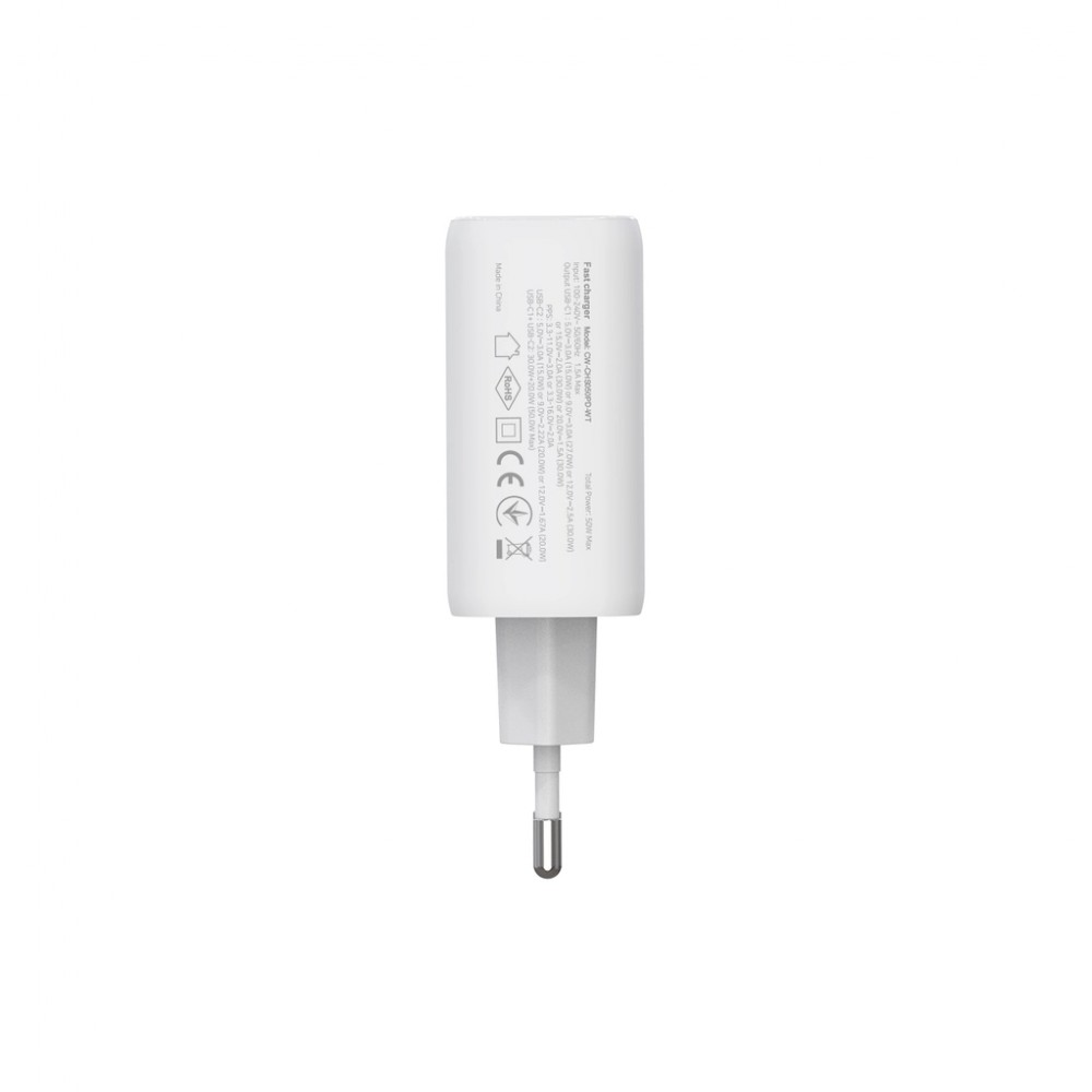 Зарядний пристрій ColorWay GaN Mini 50W PD Port PPS USB (Type-C PD 30W + Type-C PD 20W) white (CW-CHS050PD-WT) — фото 3